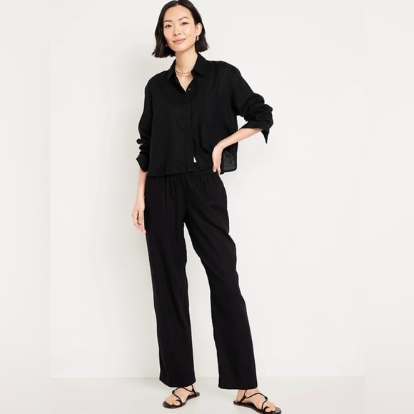 NWT!  Old Navy Black High-Waisted Linen-Blend Straight Ankle Pants - Multiple 🔹 - Picture 1 of 10